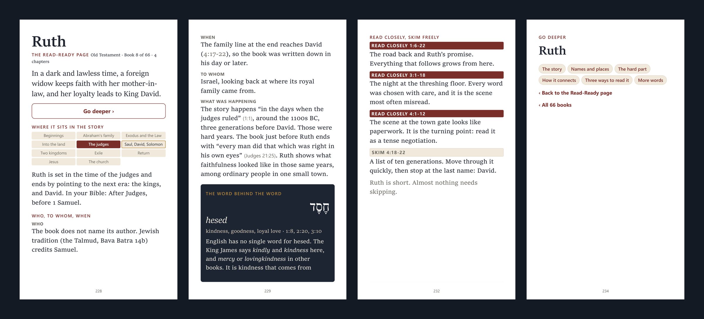 Four pages of the phone edition of Ruth, side by side